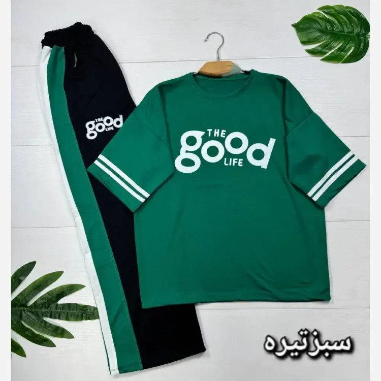 ست تیشرت و شلوار زنانه مدل good جنس پنبه گلکسی فری سایز 38 تا 46