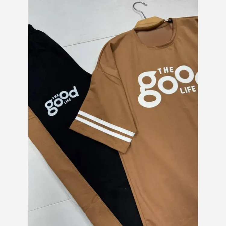 ست تیشرت و شلوار زنانه مدل good جنس پنبه گلکسی فری سایز 38 تا 46