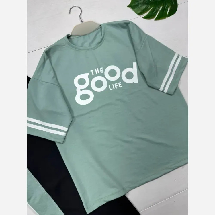 ست تیشرت و شلوار زنانه مدل good جنس پنبه گلکسی فری سایز 38 تا 46