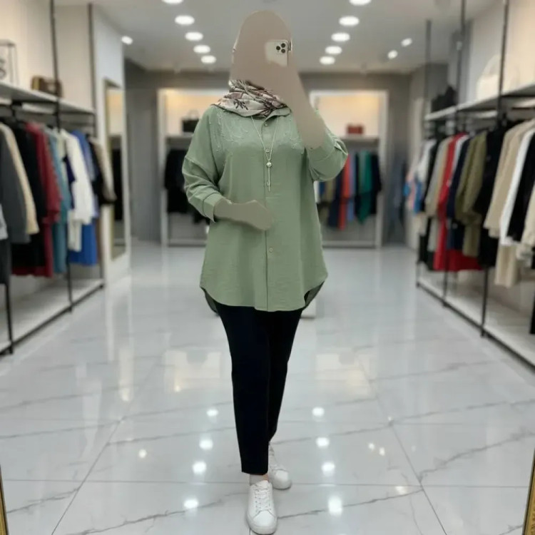 شومیز مانتویی نگیندار زنانه جنس شانتون در 5 رنگ متنوع