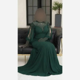 پیراهن ماکسی مجلسی زنانه کرپ دالقیچ سنگدوزی شده با کاپ سینه رنگ مشکی
