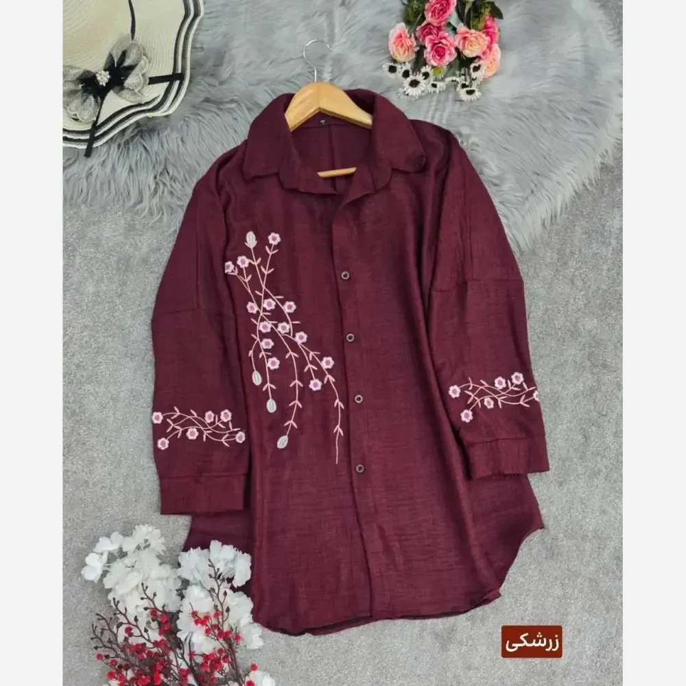 شومیز مانتویی گلدوزی شده زنانه جنس شانتون در سه رنگ