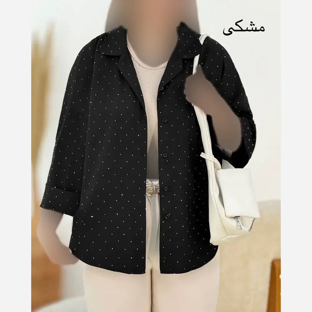 شومیز زنانه مجلسی نگین دار شانتون مشکی فری سایز 36 تا 46