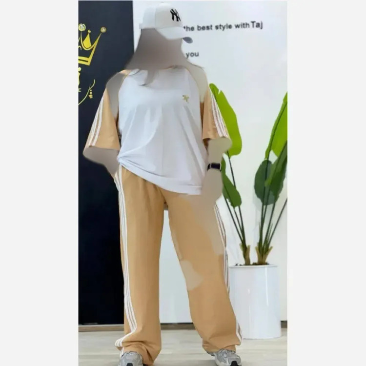 ست تیشرت و شلوار زنانه مدل تبسم جنس نخ پنبه کشی فری سایز 36 تا 46