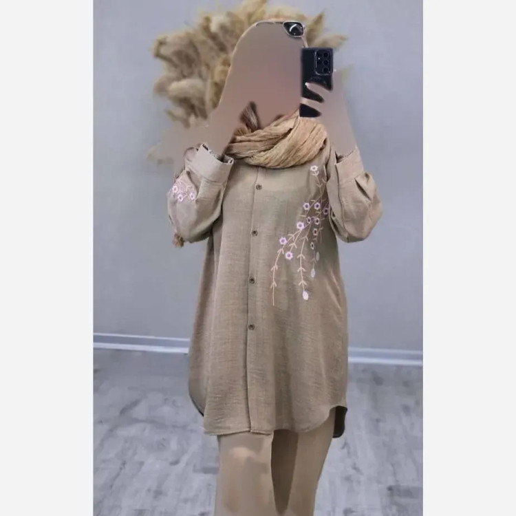 شومیز مانتویی گلدوزی شده مدل آرتینا جنس شانتون زنانه و دخترانه