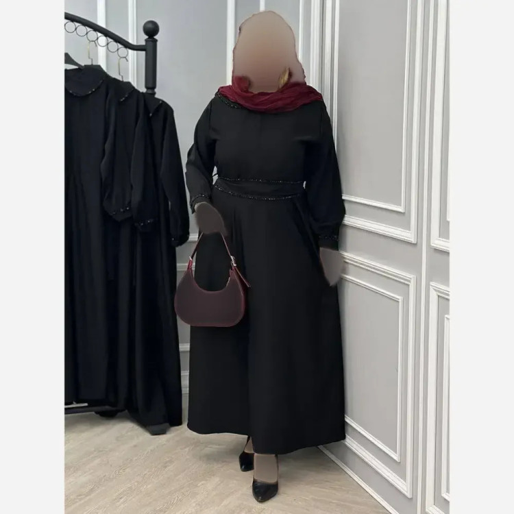 پیراهن زنانه مجلسی مدل سوگلی جنس مازراتی با خرجکار کریستال رنگ مشکی سایز فری 38 تا 46