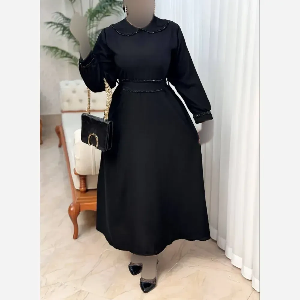 پیراهن زنانه مجلسی مدل سوگلی جنس مازراتی با خرجکار کریستال رنگ مشکی سایز فری 38 تا 46