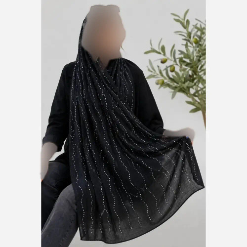 شال زنانه کریشه درختی نگین دار مجلسی قواره 60 در 180 سانتیمتر