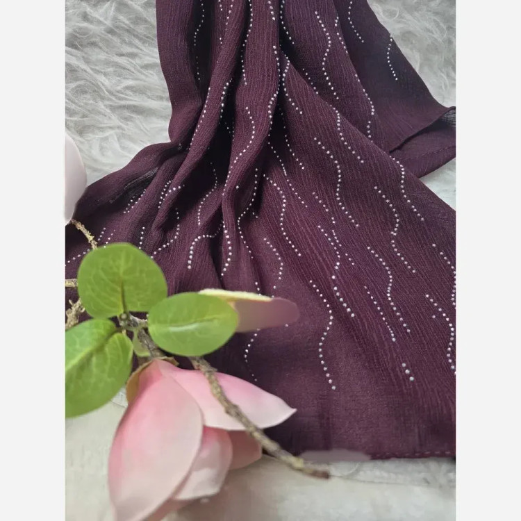 شال زنانه کریشه درختی نگین دار مجلسی قواره 60 در 180 سانتیمتر