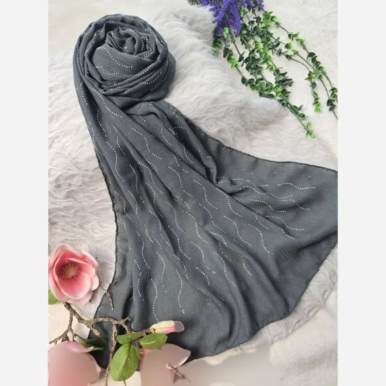 شال زنانه کریشه درختی نگین دار مجلسی قواره 60 در 180 سانتیمتر