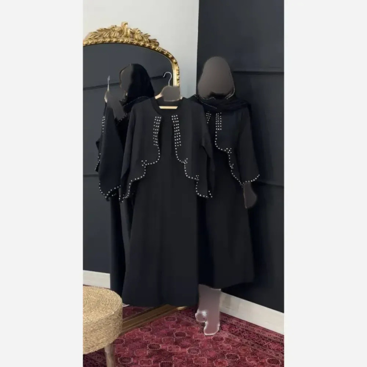 ست کت و سارافن زنانه مدل راحله جنس کرپ رنگ مشکی سایز فری 38 تا 46