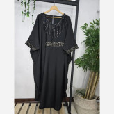 عبا مجلسی زنانه مدل ریسه پولکدوزی شده جنس الیزه مشکی فری سایز 38 تا 54
