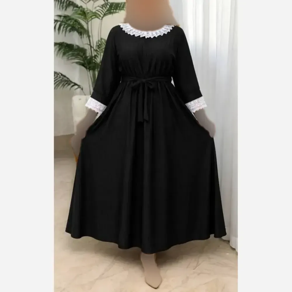 پیراهن زنانه مدل راپانزل جنس شانتون رنگ مشکی سایز فری 36 تا 46