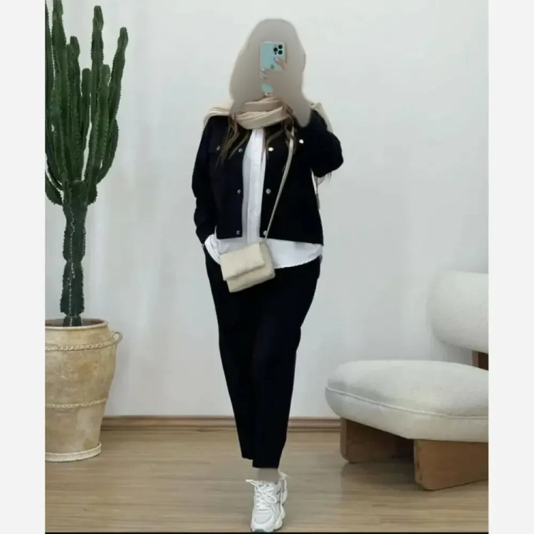 ست سه تیکه زنانه مدل ساروین جنس بنگال کش و داکرون سایز فری 38 تا 46