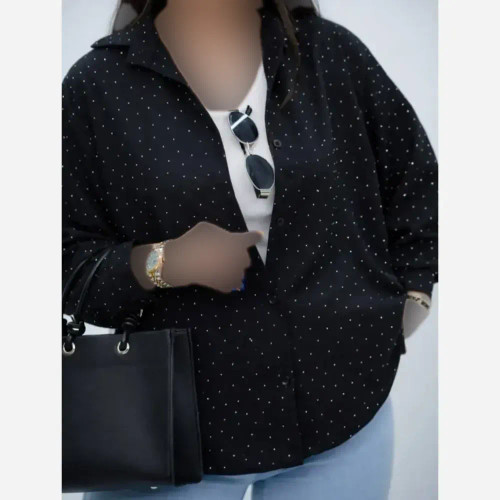 شومیز زنانه مجلسی نگین دار شانتون مشکی فری سایز 36 تا 46