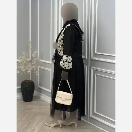 ست سه تیکه کت و دامن و شال مجلسی مدل روناک جنس مازراتی خرجکار هندی و تور سایز فری 38 تا 46