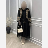 ست سه تیکه کت و دامن و شال مجلسی مدل روناک جنس مازراتی خرجکار هندی و تور سایز فری 38 تا 46
