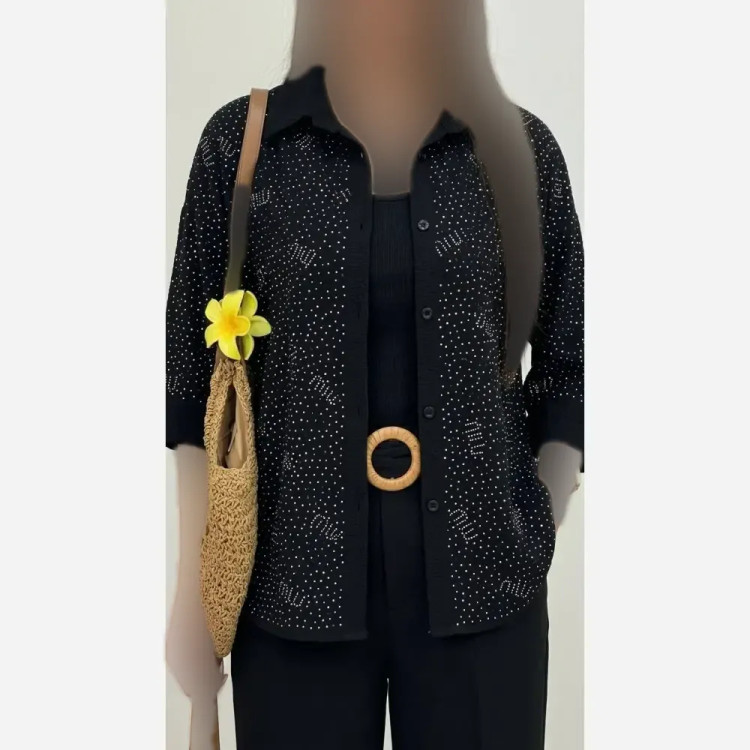 شومیز زنانه مجلسی نگیندار مشکی مدل میو جنس ینزی فری سایز