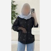 شومیز زنانه مجلسی نگیندار مشکی مدل میو جنس ینزی فری سایز