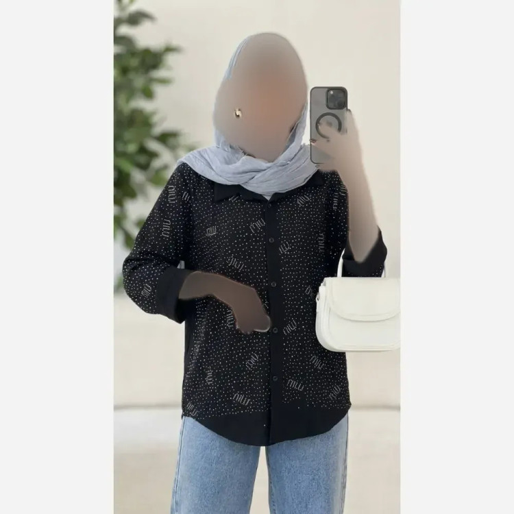 شومیز زنانه مجلسی نگیندار مشکی مدل میو جنس ینزی فری سایز