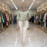 شومیز زنانه مدل گره ای طرح برگی جنس شانتون فری سایز