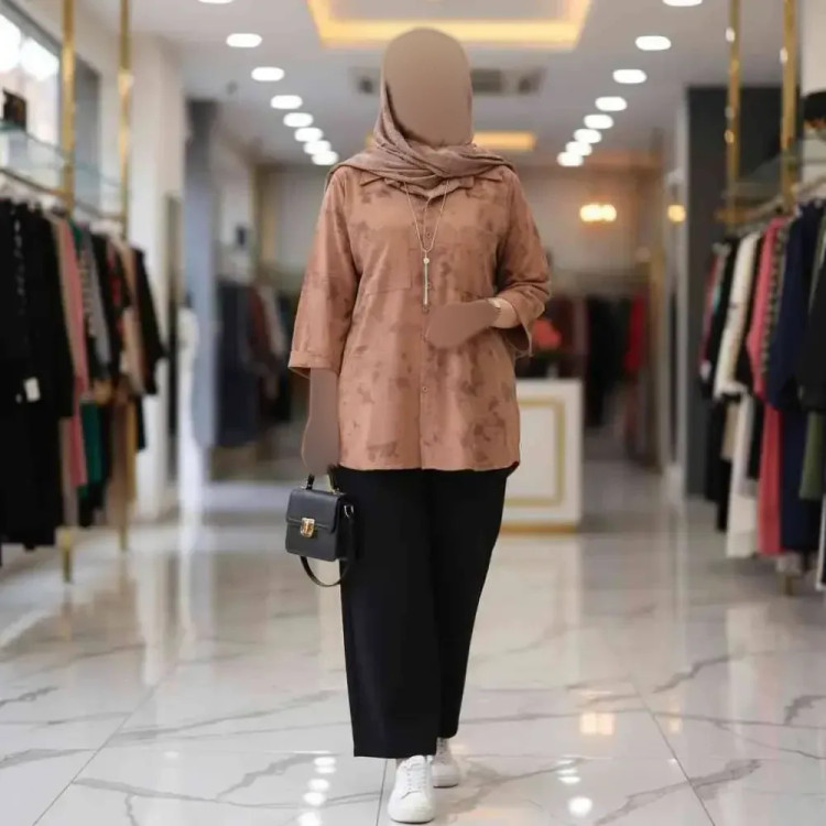 ست شومیز و شلوار زنانه جنس شانتون فری سایز مدل گازوئیلی