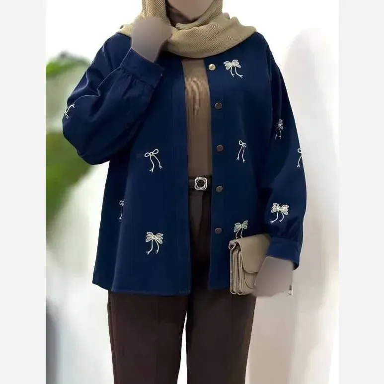 شومیز مانتویی گلدوزی شده زنانه جنس شانتون در 8 رنگ متنوع سایز 38 تا 50