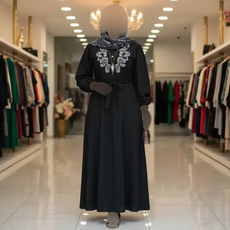 کفتان زنانه گلدوزی شده طرح ترمه جنس شانتون فری سایز بلند