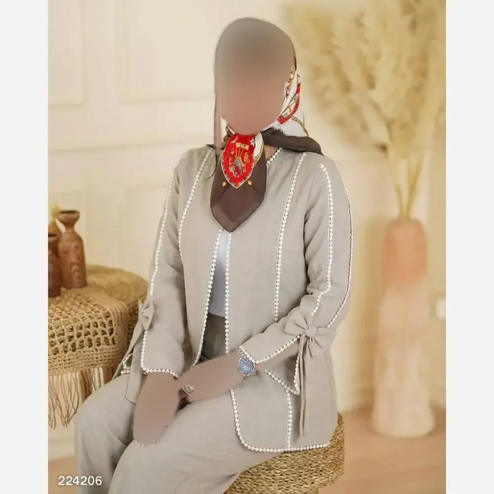 کت شلوار زنانه مدل نوار عدسی جنس شانتون صوفیا سایز فری 38 تا 46