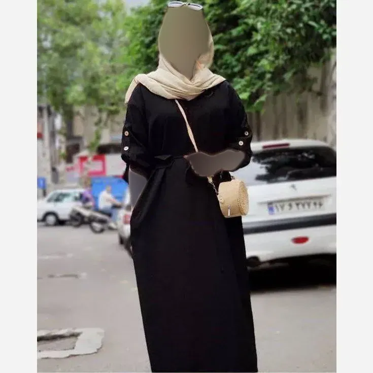 کفتان زنانه لنین مشکی مدل کایلین فری سایز 38 تا 48 به همراه کمربند