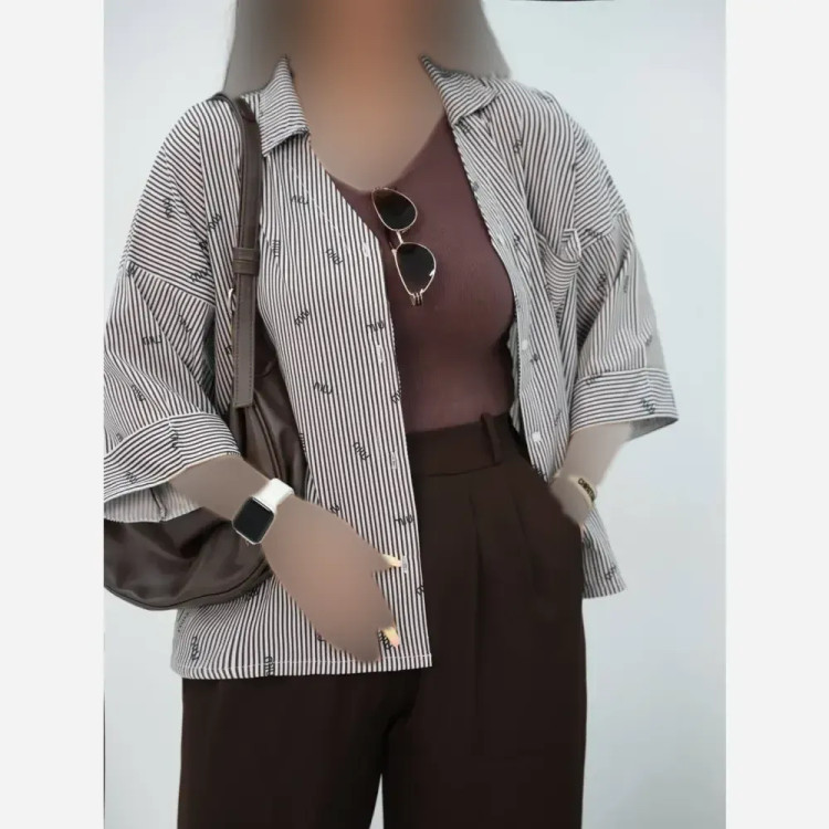 شومیز زنانه راه راه لنین کتان مدل میو فری سایز 36 تا 46