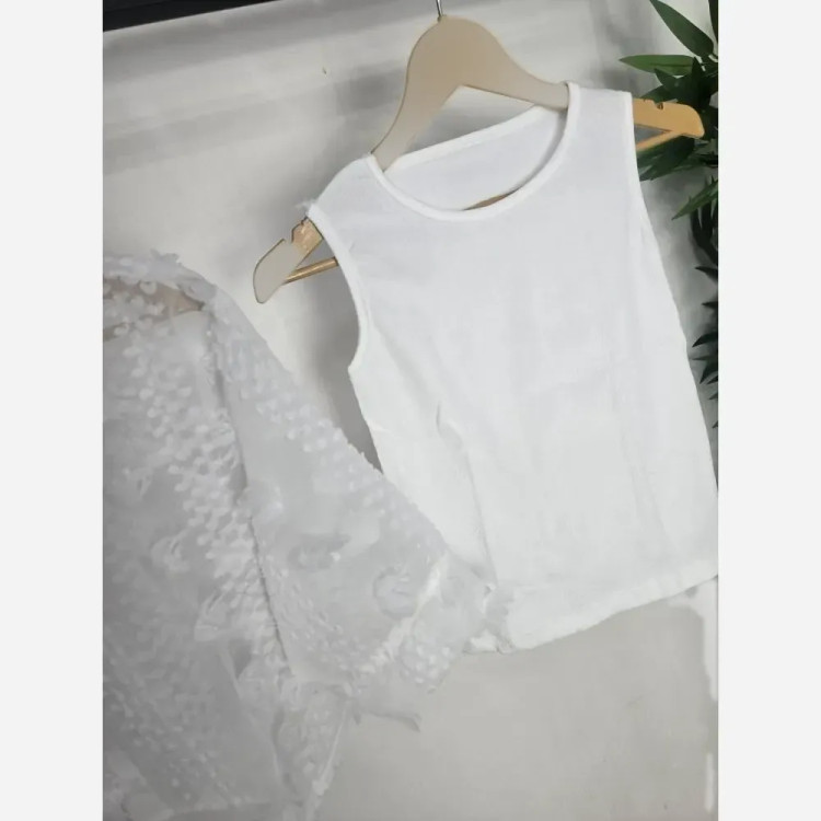 ست تاپ فانریپ و رویه یاخما زنانه فری سایز رنگ مشکی و سفید