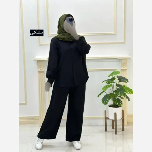 ست شومیز و شلوار زنانه مشکی جنس شانتون صوفیا فری سایز 36 تا 46