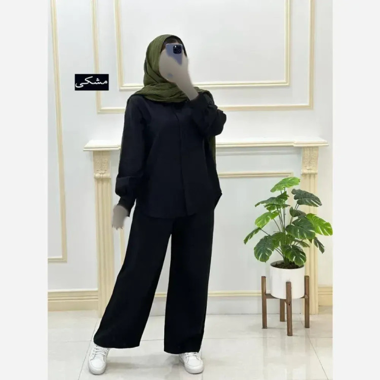 ست شومیز و شلوار زنانه مشکی جنس شانتون صوفیا فری سایز 36 تا 46