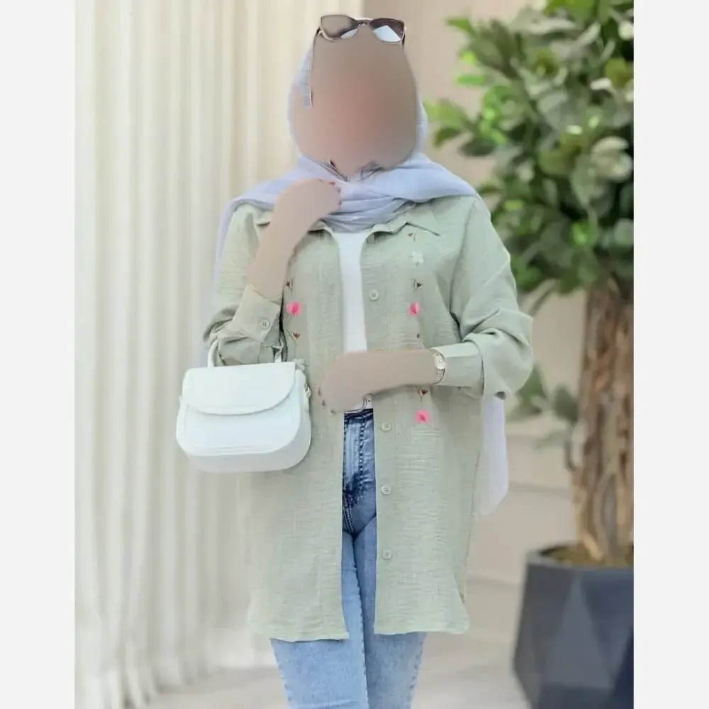 شومیز مانتویی گلدوزی شده زنانه جنس شانتون در رنگبندی متنوع سایز یک و دو