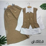 ست سه تیکه زنانه مدل مرسده شامل جلیقه و دامن شانتون و شومیز داکرون فری سایز 38 تا 46