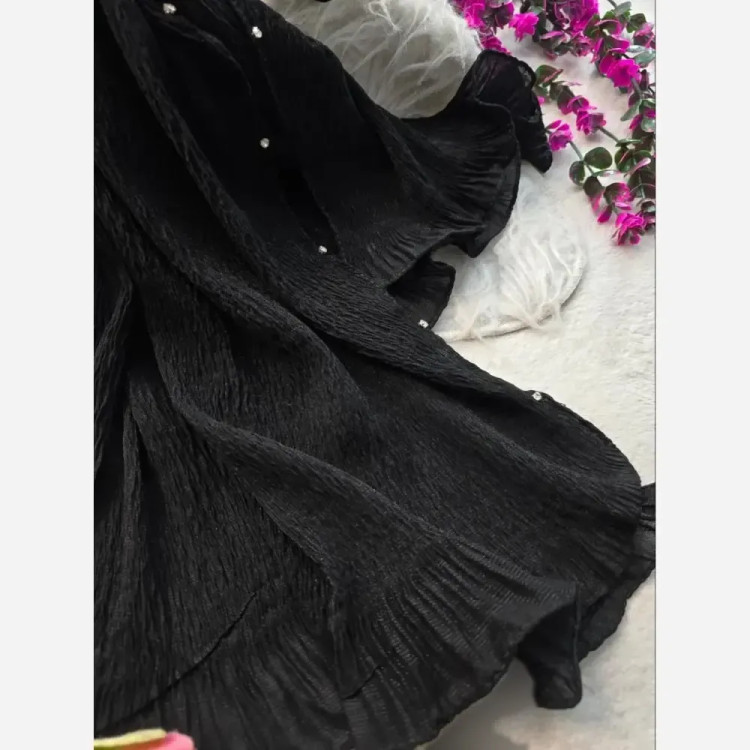 شال مجلسی زنانه طرح درختی دور دانتلی و لب نگین دار سایز 70 در 180 سانتی متر