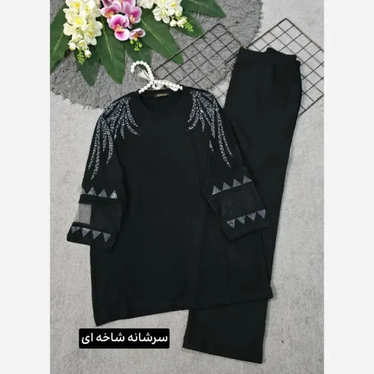 بلوز زنانه ویسکوز پنبه ای نگین دار فری سایز 38 تا 48