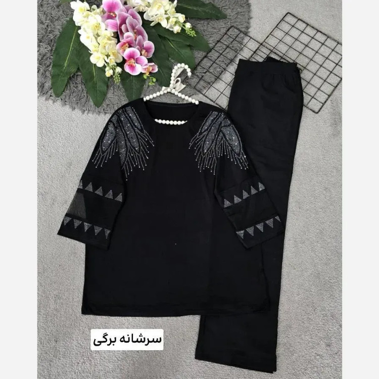 بلوز زنانه ویسکوز پنبه ای نگین دار فری سایز 38 تا 48