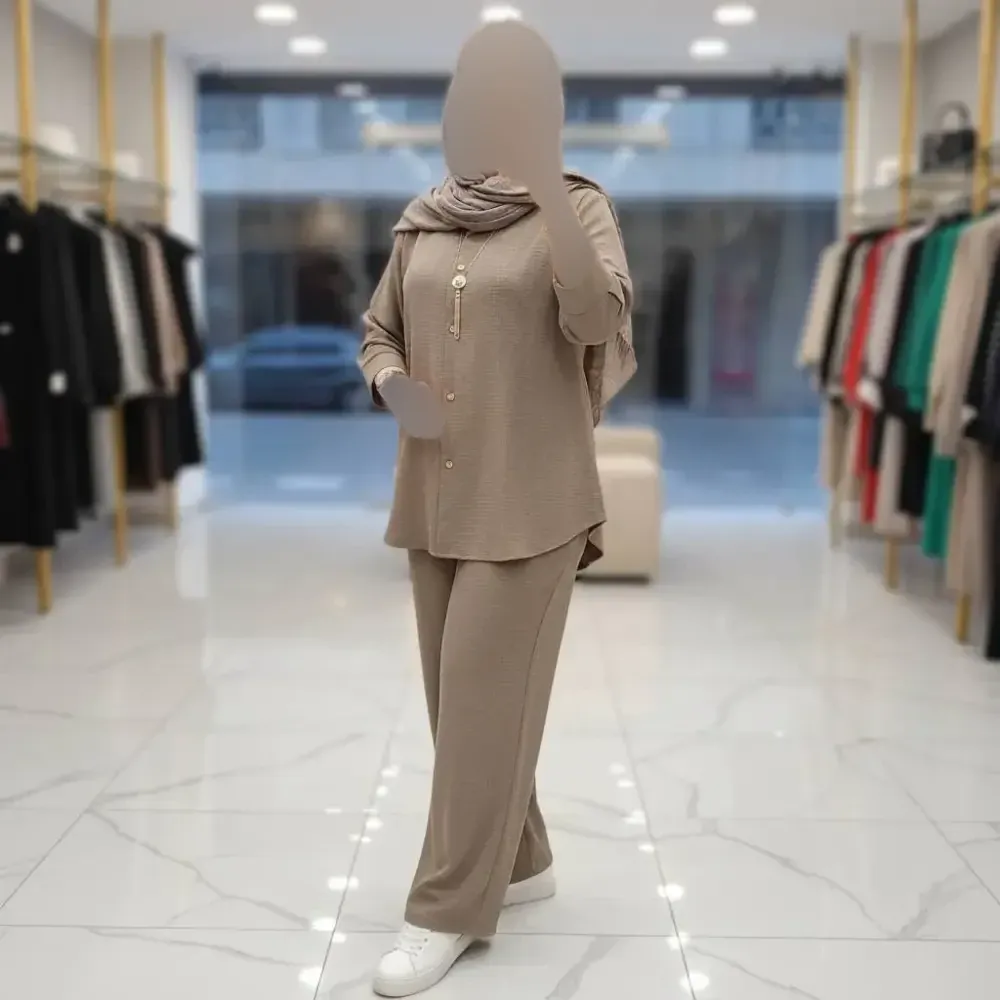 ست مانتو شلوار زنانه جنس مراکشی طرح بسکوییتی فری سایز مناسب سایز 38 تا 50