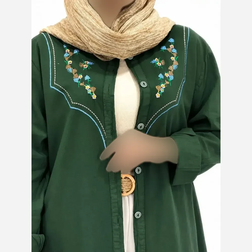 مانتو زنانه الیاف لینن گلدوزی شده مدل ماتیسا فری سایز (36 تا 46)