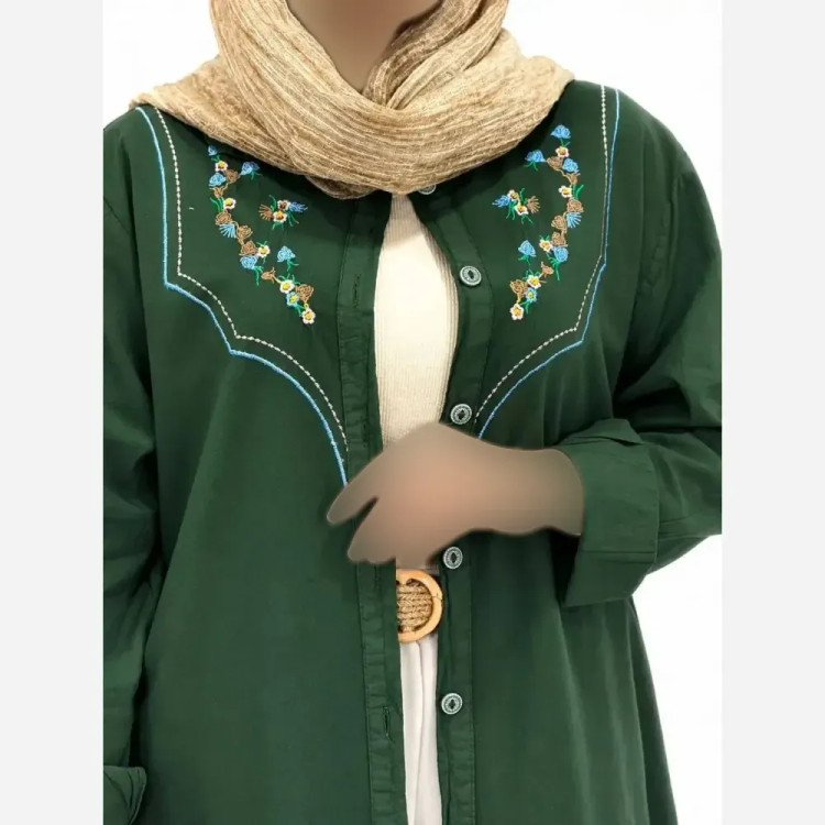 مانتو زنانه الیاف لینن گلدوزی شده مدل ماتیسا فری سایز (36 تا 46)