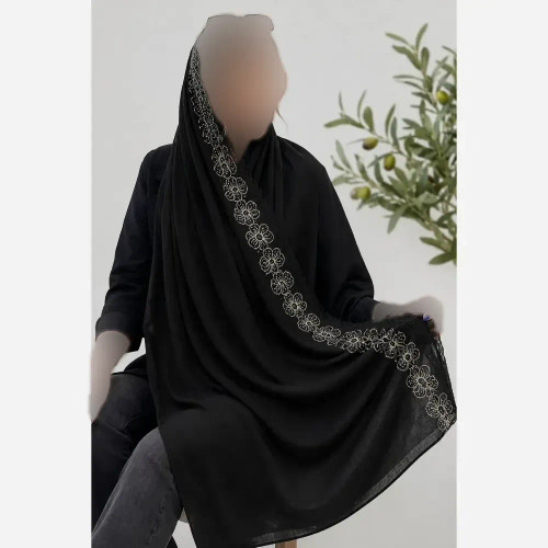 شال مجلسی گلدوزی شده زنانه جنس کریشه پلاس با دانتل دوزی ابعاد 180 در 62 سانتیمتر