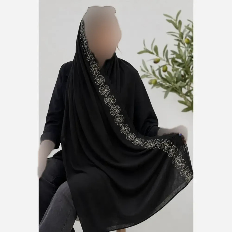 شال مجلسی گلدوزی شده زنانه جنس کریشه پلاس با دانتل دوزی ابعاد 180 در 62 سانتیمتر