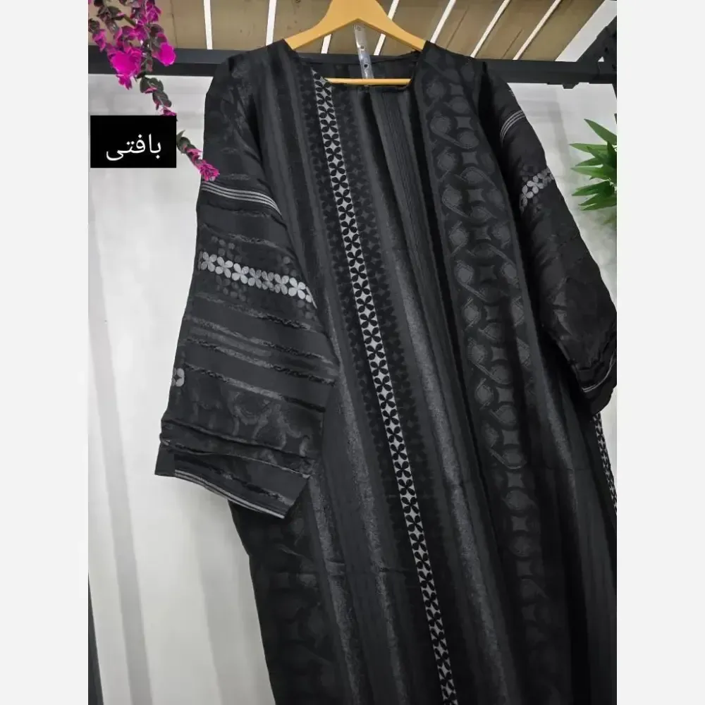 عبا مانتویی آناهیتا جنس ژاکارد ابریشم طرحدار فری سایز تا 50