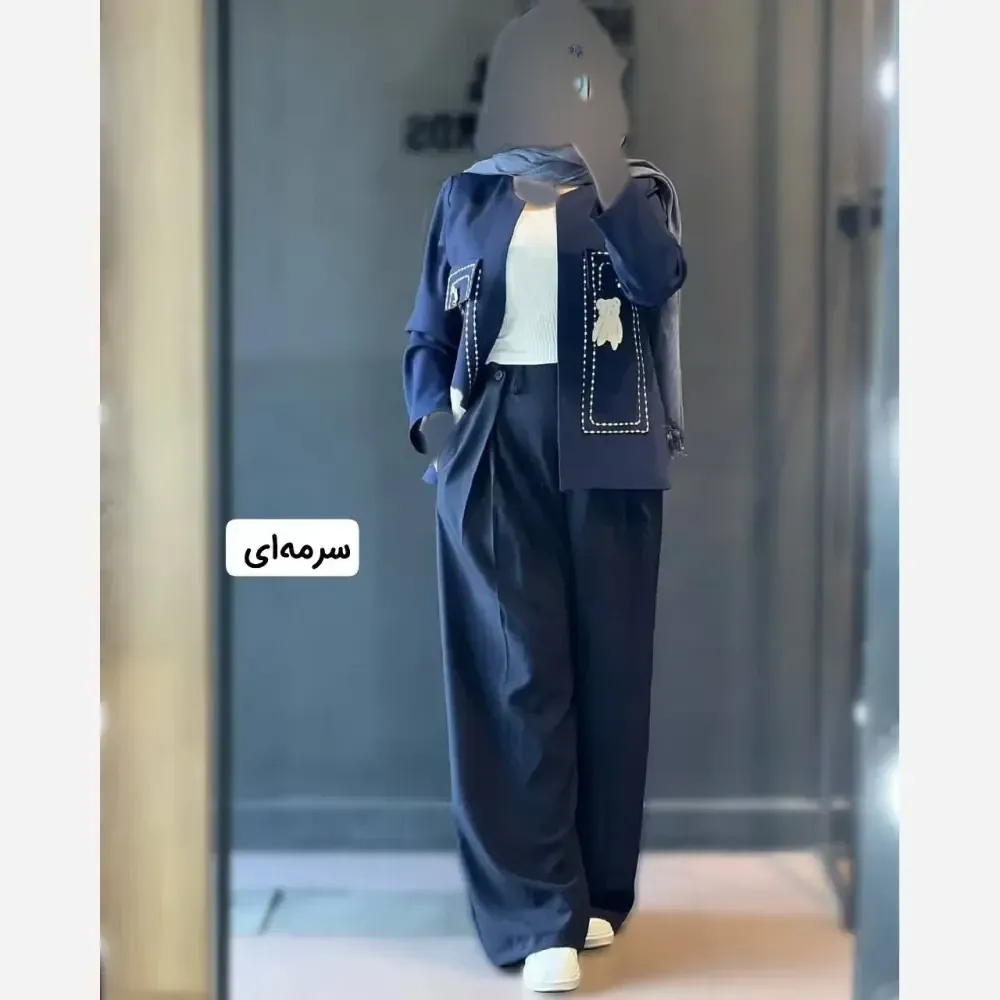 کت و شلوار زنانه گلدوزی طرح پاندا جنس مازراتی سایز 38 تا 48