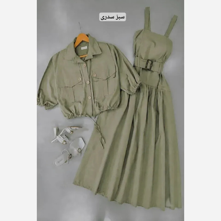 ست کت و سارافون زنانه مدل بلوط جنس لینن در سه رنگ سایز 38 تا 48