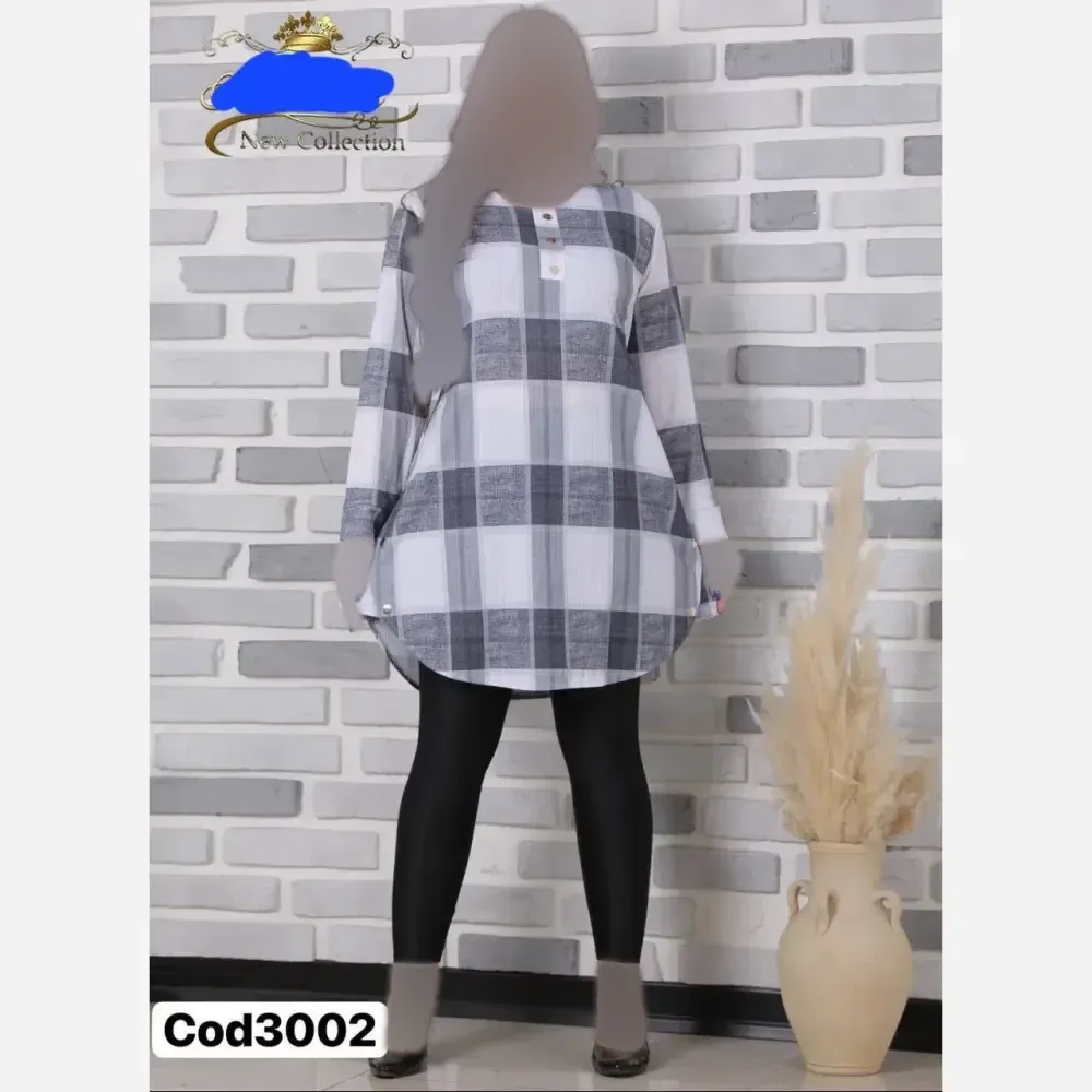 شومیز یقه گرد چهارخونه زنانه جنس پلاس خارجی سایز 38 تا 46
