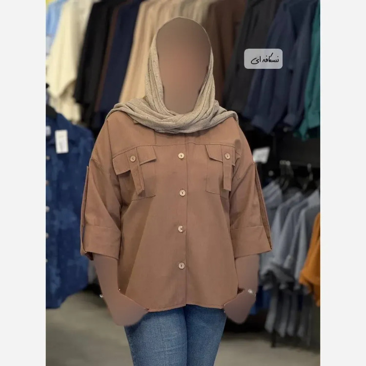 شومیز زنانه لینن تابستانه جیبدار مدل آستیندار در رنگبندی متنوع