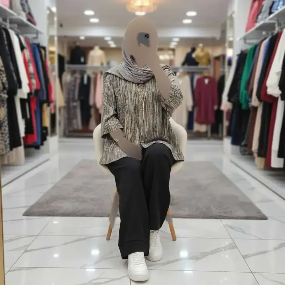 ست شومیز و شلوار زنانه طرحدار جنس شانتون فری سایز